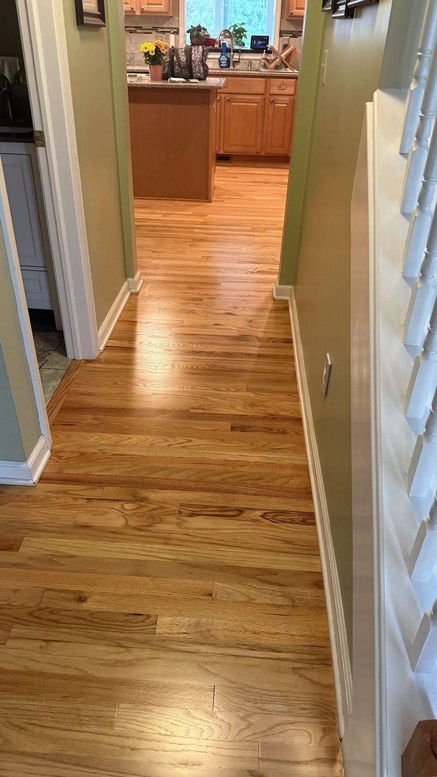 Hallway hardwood leading to kitchen
